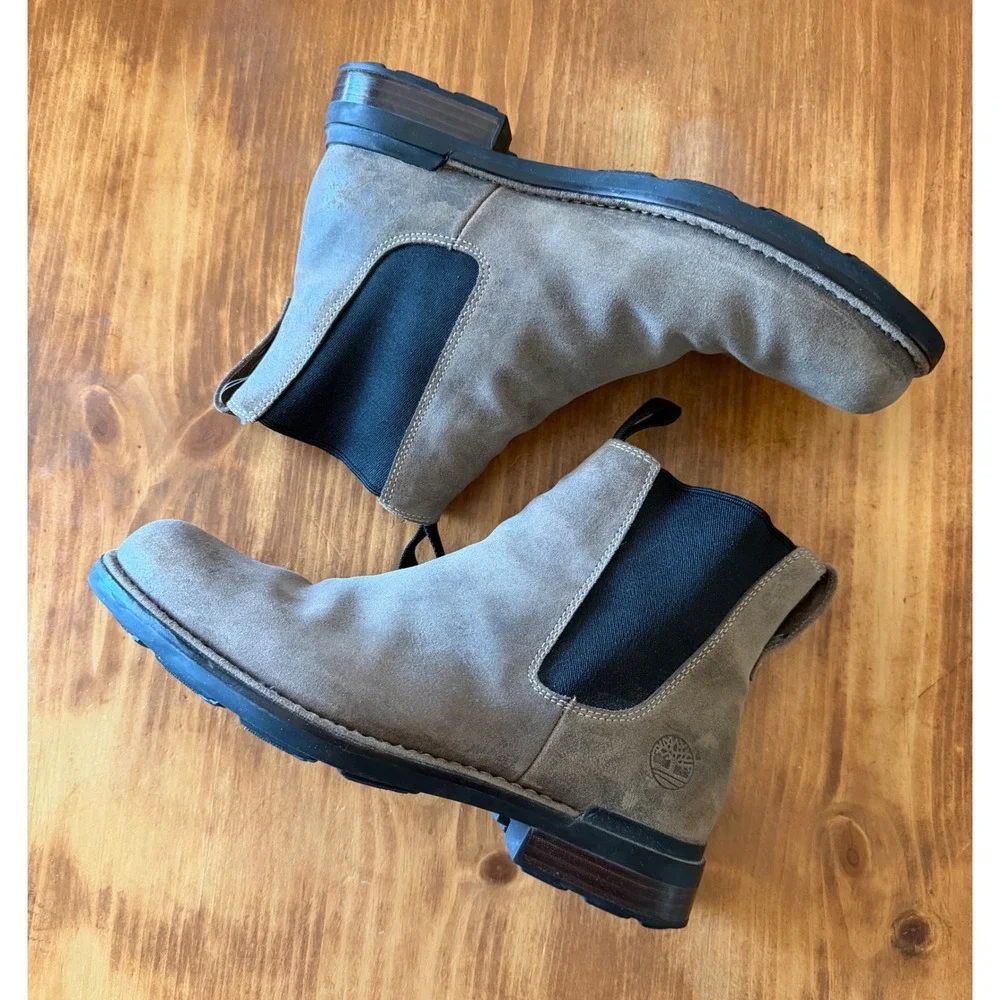 Timberland Mens Waterproof Grey Suede Chelsea Boots 77034 Pull On Lug Sole